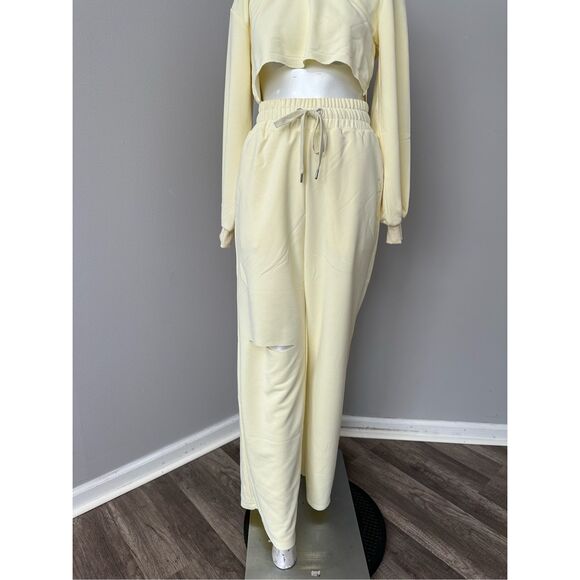 NWT For Love & Lemons Cropped Hoodie & Sweatpant 2Pc Tracksuit Set Yellow XXS - Picture 12 of 14